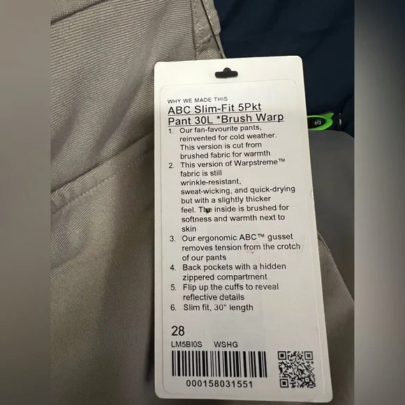 Lululemon ABC Slim Fit 5 Pkt Pant Sz 28 Warpstreme Warm Ash Gray